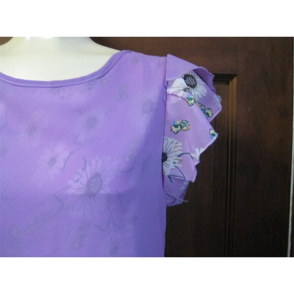 Stylish Scoop Collar Short Sleeve-Light Purple Floral Print Blouse For Women - Picture 1 of 4